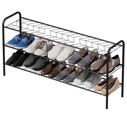 Shoe Rack,Long Shoe Organizer for Closet,Wide Shoe Storage for Entryway, 3 Tier Sturdy Metal Free Standing Shoe Shelf - size: 3-tier-long