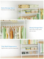 Ulif E11 Heavy-Duty Garment Rack, Metal Freestanding Clothes Rack and Closet Storage Organizer with 8 Shelves and 4 Hanger Rods, (73.2-97.6)" W x 14.5" D x 71.2" H, Load 1034 LBS, White - color: White