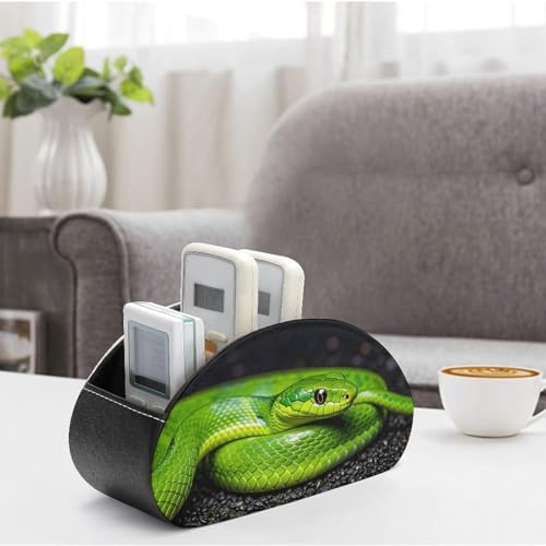 PU Leather Remote Control Organizer Box 5-Slot Multifunctional The Green Snake Storage Holder for TV/DVD/Accessories Stylish Desk Decor for Living Room, Bedroom, Office - color: The green snake