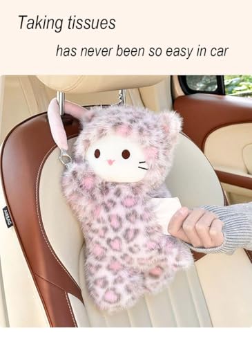 Tissue Box Cover Plush Tissue Box Holder for Car, Home, Decorative Holder/Organizer for Bathroom Vanity Countertop, Nightstands, Office Desk-Pink Leopard Cat - color: Pink Leopard Cat