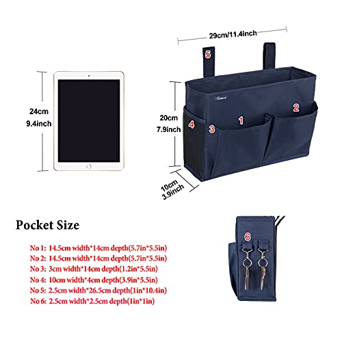 Surblue Bedside Caddy Hanging Organizer Storage Bag Pocket for Bunk, Hospital, College Dorm Rooms, Baby Bed Rails, Camp - 4 Pockets, 2 Hooks (Blue) - color: Blue, size: Small