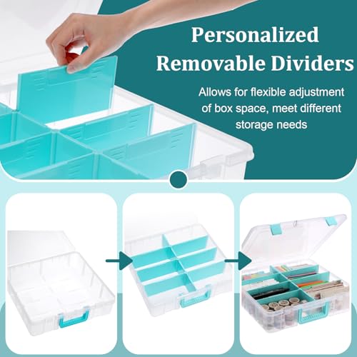 BTSKY Clear Plastic Dividing Storage Box with 8 Compartments Adjustable Storage Bin with Lid Portable Craft Storage Container Multipurpose Sewing Box Art Supply Organizer, 15.1x13.9x3.5 Inches - size: 15.1x13.9x3.5 Inches-Clear