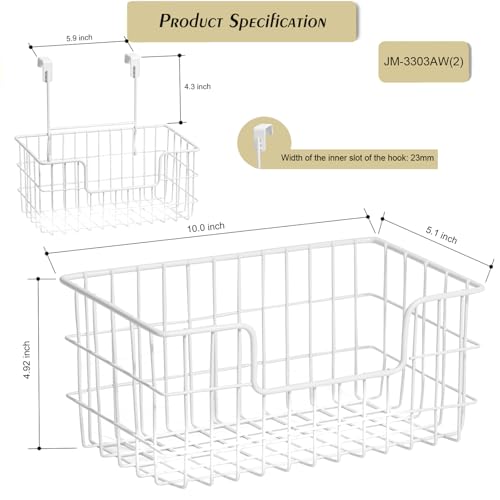 JUNCHU CHERRY Wire Storage Basket 2 Packs, Wall Mounted Kitchen Bathroom, Hanging Cabinet Door Storage Basket, no Drilling, Supporting 2 Types of Hooks, Strong Bearing, Suitable for Home, White - color: 2 White