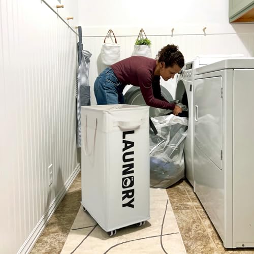 Goodpick Laundry Baskets with Wheels and Handle, 2-Pack 75L Collapsible Laundry Baskets, Clothes Laundry Basket with Removable Wash Bags for Corner Dorm, White Rolling Laundry Hamper - color: White 2-Pack
