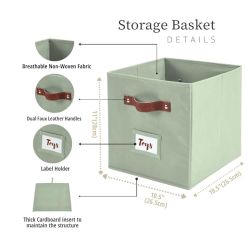 DECOMOMO Storage Bins, Cube Storage Bin with Labels, Fabric Storage Cubes for Shelves (10.5" x 11" / 2pcs, Sage Green) - color: Sage Green, size: Cube 11" / 2pcs
