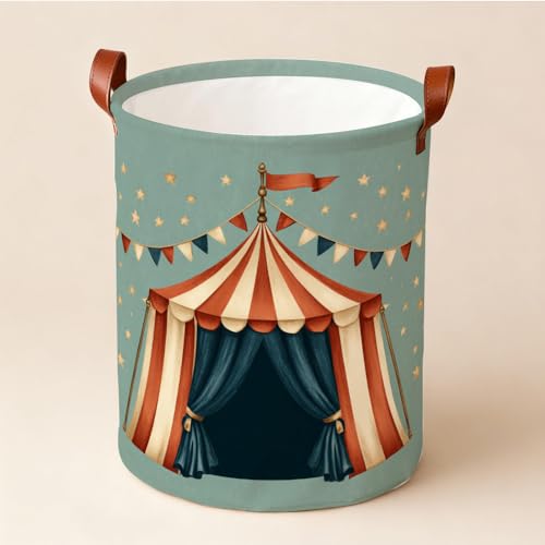 Funky Laundry Basket Circus Tent Collapsible Laundry Baskets Oxford Cloth Red Storage Bin Colorful Laundry Hamper Kids Room Spring Decor 15.75x15.75x19.7" - color: Colorful580