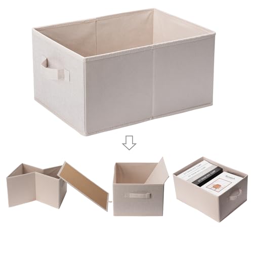 BOMKEE Clothings Collapsible Storage Bins, Foldable Organizers and Storage Baskets Cube Storage Bin for Bedroom Living Room (4 Pack) (Flaxen, 15.4x11.4x7.9inch) - color: Flaxen, size: 15.4x11.4x7.9inch