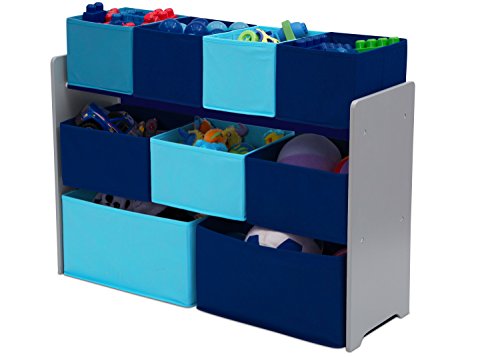 Delta Children Deluxe Multi-Bin Toy Organizer with Storage Bins, Grey/Blue Bins - color: Grey/Blue Bins, style: Organizer
