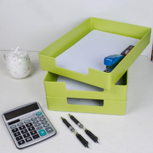 Letter-Size Tray, 2 PCS A4 Plastic Stackable Paper Tray, Desk Drawer Organizer for Office, School, Home Storage (2X Green) - color: 2x Green