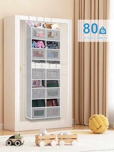 Over the Door Organizer Hanging- 10 Compartments, 80 lbs Load Behind Door Stuffed Animal Storage, Extra Large Toys Storage Organization for Bedroom, Bathroom, Closet, Nursery, Shoes, Diaper (grey) - color: grey