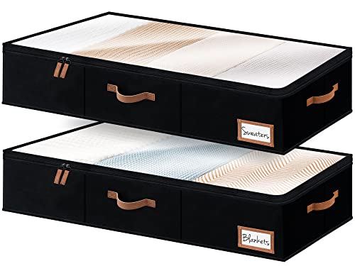 StorageWorks Extra Large Under Bed Storage Containers with Handles and Label Holder, 2 Pack Ultra-thick Fabric Underbed Bins, Closet Organizer for Clothes, Blankets, Sweater - color: Black, size: Extra Large-without Wheels