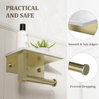 BWE Brushed Gold Toilet Paper Holder with Marble Shelf, Toilet Paper Roll Holder Wall Mounted, Toilet Paper Roll Holder with Phone Shelf 304 Stainless Steel Tissue Holder for Bathroom Washroom - color: Brushed Gold