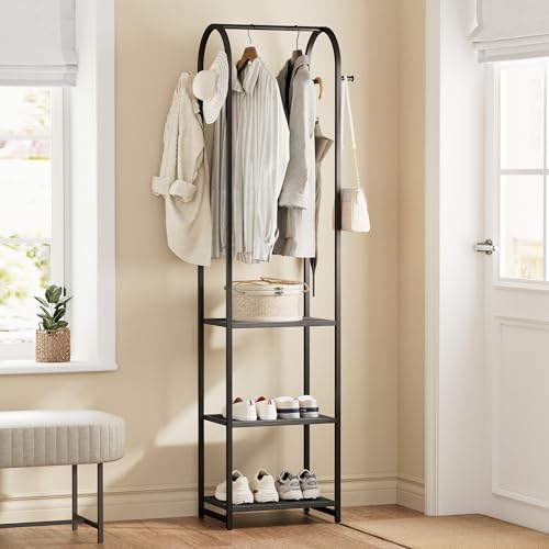 Garment Rack, Coat Rack With 3 Shelves and 4 Hooks, 71" H Clothes Stand For Hanging Clothes, Hanging Rod For for Bedroom, Hallway, Entryway, Office, Living Room, Black - color: Black, style: with Arched Top