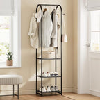 Garment Rack, Coat Rack With 3 Shelves and 4 Hooks, 71" H Clothes Stand For Hanging Clothes, Hanging Rod For for Bedroom, Hallway, Entryway, Office, Living Room, Black - color: Black, style: with Arched Top