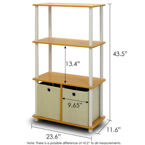 Furinno GO GREEN Storage Shelf, 4-Tier Storage Rack with Bins, Book Shelf, Display Rack, with Storage Bins, for Organization and Storage, Living Room, Home Office, Beech - color: Beech/White, size: 4-Tier with Bin