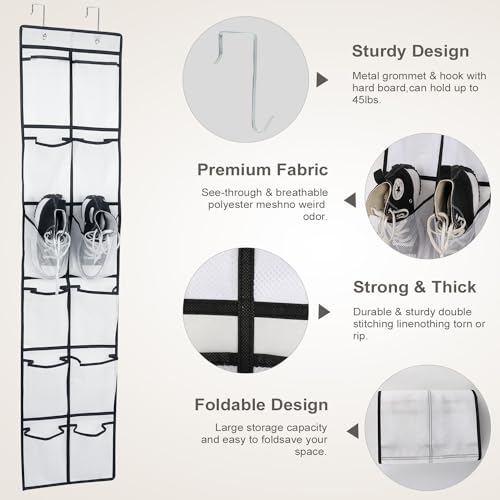 GOMAJI 12 Large Pockets Over Door Hanging Shoe Organizer, White - color: White