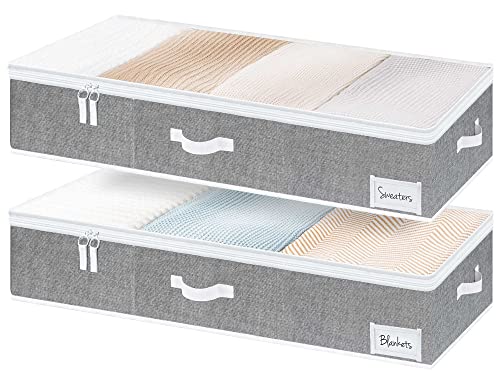 StorageWorks Extra Large Under Bed Storage Containers with Handles and Label Holder, 2 Pack Ultra-thick Fabric Underbed Bins, Closet Organizer for Clothes, Blankets, Sweater - color: Gray, size: Extra Large-without Wheels