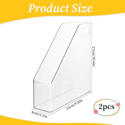 2 Pack Clear Magazine File Holder, PET Magazine Shelf Desk Book Organizer Vertical Binder Storage Case for Home School Office Table Organization Supplies