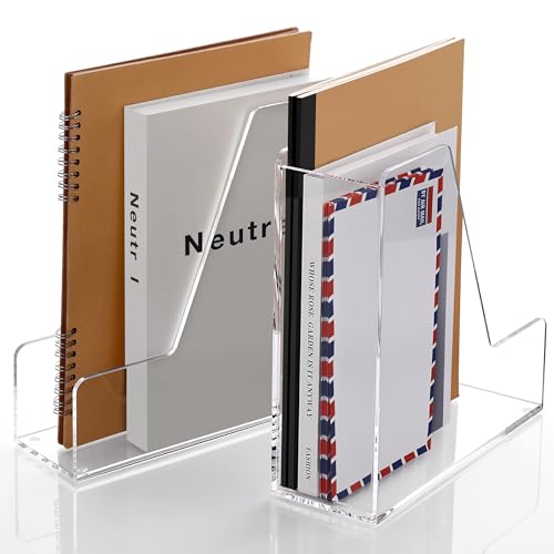 SANRUI 2-Pack Acrylic Magazine File Holder Desk Organizer Magazine Rack, Clear, Vertical File Sorter Holders, 9.45" D x 3.54" W x 10.24" H - style: Modern