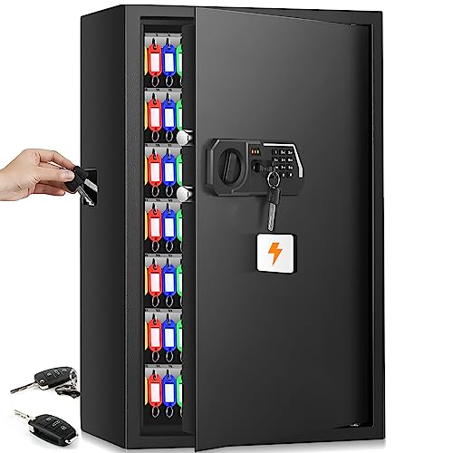 Nebakne 144 Keys Fireproof Cabinet Safe With Adjustable Hook Plates and Tags, Anti-Theft Lock Box Wall Mount With Combination Lock, Organizer for Home Office Garage - size: 144 Keys