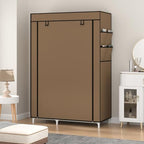 Calmootey Portable Closet Organizers, Clothing Storage, Wardrobe with 6 Shelves and Hanging Rod, Non-Woven Fabric Cover with 4 Side Pockets, Brown - color: Brown