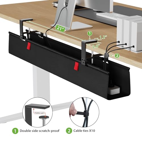 KEEGH Large 36" Under Desk Cable Management Tray - Under Desk Cord Organizer - Clamp/Screw Mount - Support Upto 70lbs - Fabric Wire Management - Gaming/PC Cable Raceways - Cord Hiders for Office/Home - color: Black, size: Large (36 Inch)