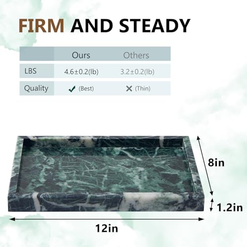 Real Natural Marble Tray for Bathroom, Vanity, Kitchen and Desktop, Rectangle Genuine Marble Stone Tray for Jewelry, Cosmetics, Candles, Lotion, Perfume (Snowflake-Green, 12" x 8" x 1.2") - color: Snowflake-green, size: 12" x 8" x 1.2"