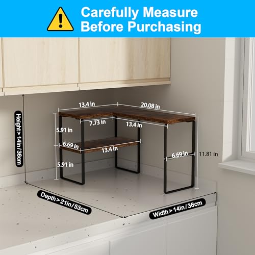 Golener Countertop Organizer Corner Shelf, 2-Tier Adjustable Stackable Corner Shelves for Kitchen, Spice Rack, Coffee Area, Over Sink, Bathroom, Dresser Table, Corner Counter Shelf Stand, Rustic Brown - color: Rustic Brown, size: Medium Standard