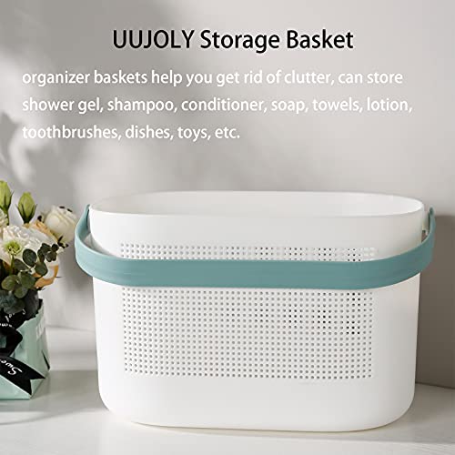 UUJOLY Plastic Storage Baskets with Handles, Shower Caddy Shelf Organizers Basket for Bathroom, Kitchen, Dorm Room, Green - color: Green, size: 1 Pack