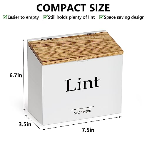 Magnetic Lint Bin for Laundry Room - Compact Size, Wooden Dryer Lint Bin with Lid - Rustic Lint Box, Magnetic Bin - Modern Farmhouse Laundry Room Decor, White with Torched Lid - color: White with Torched Lid