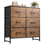 WLIVE Dresser for Bedroom with 6 Drawers, Closet Dresser with Metal Frame, Wooden Top, Fabric Dresser for Closet, Living Room, Hallway, Rustic Brown Wood Grain Print - color: Rustic Brown Wood Grain Print