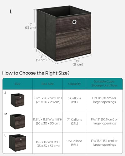 SONGMICS Storage Cubes, Set of 6 Storage Bins with Handles, Foldable Oxford Fabric and Non-Woven Fabric Storage Boxes, 13 x 13 x 13 Inches, Fit Cube Storage Unit, Chestnut Brown URFB133K01 - color: Chestnut Brown, size: 6 Pack (13"L x 13"W x 13"H)