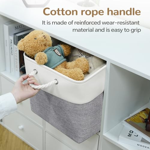 12 x 12 Inch Cube Storage Bins, 4 Pack Fabric Storage Basket with Handles, Foldable Boxes Organizer for Shelf Baskets for Home, Clothes (White/Grey) - color: WhiteGray, size: 12inX12inX12in-4P