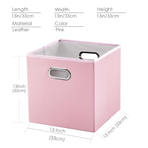 PRANDOM Leather Foldable Cube Storage Bins 13x13 inch [2-Pack] Fabric Storage Baskets Cubes Drawer with Cotton Handles Organizer for Shelves Nursery Closet Bedroom Clothes Pink - color: Pink, size: 13x13 in(2-Pack)