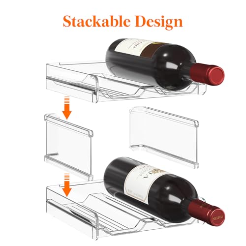 Lifewit Plastic Stackable Wine Rack for Refrigerator, Cabinet, Countertop,Wine Bottle Holder, Water Bottle Organizer for Fridge, Pantry, Hold 4 Bottles - color: Clear, size: 4-bottle