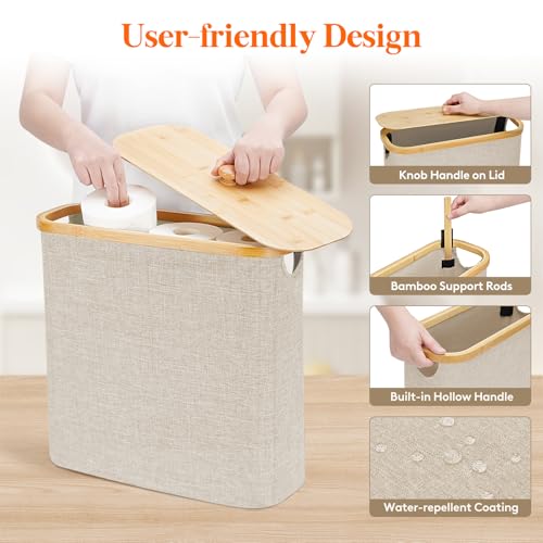 Lifewit Toilet Paper Storage Holder for 12 to 16 Rolls, Free Standing Toilet Paper Basket Stand with Bamboo Lid, Collapsible Fabric Bathroom Organizer Box for Mega Rolls, 30L, Extra Large, Beige - color: Beige, size: 30L