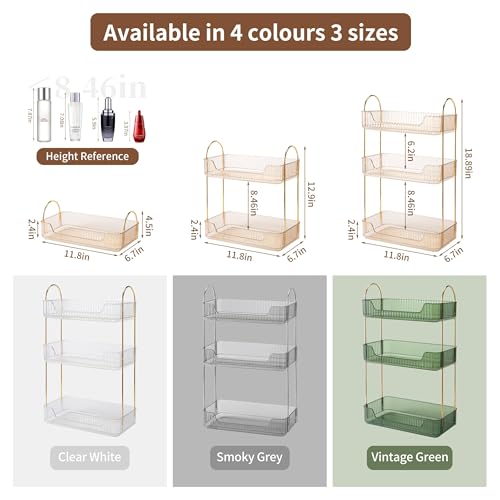 YCIA&DONE Bathroom Organizer Countertop, Makeup Storage, Skincare Cosmetic Tray Shelf, Perfume Holder Rack for Vanity Counter, Large Capacity, Easy to Install, Clean, 3 Tiers, Amber Gold - color: Amber Gold, size: 3-Tier