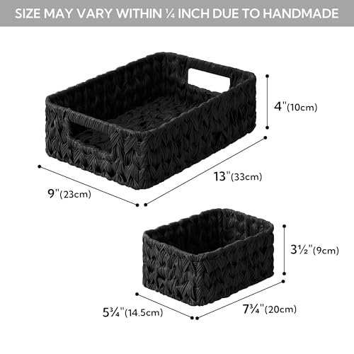 GRANNY SAYS Wicker Baskets for Organizing, Wicker Storage Basket for Shelf, Woven Baskets Oraganizer, Waterproof Vanity Basket for Towel, Home Organization, Black, 3-Pack - color: Black, size: 13"L x 9"W x 4"H + 2x 7¾"L x 5¾"W x 3½"H