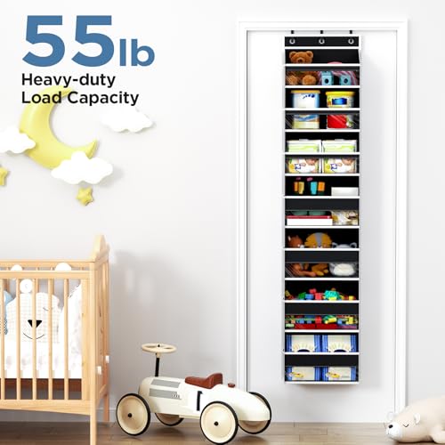 Mefirt Over The Door Organizer, 7 Tier Door Hanging Organizers with 7 Large Pockets 12 Side Pockets, Behind Door Storage Hanging Shelves for Closet Bathroom Bedroom Nursery - color: Black, size: 7-Tier