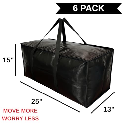 BAG-THAT! 6 - Pack Heavy Duty Large Moving Bags, with Strong Zipper and Comfortable Handles Durable & Sturdy Clothes packing Storage Bags Totes Bins Packing Moving Boxes College Supplies for moving. - size: 6 Pack