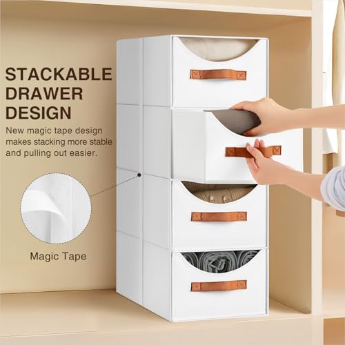 Homsorout Stackable Storage Drawers - Collapsible Storage Bins with Drawers, 6 Pack Closet Shelf Organizer Basket, Fabric Pull Out Organizer for Bedroom, Living Room, Dorm, White - color: White, size: 13 Inch. - 6 Pack