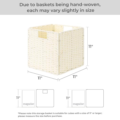 StorageWorks 11 inch Wicker Baskets, Handwoven Storage Cubes with Handles, Foldable Paper Rope Basket for Organizing, Beige, 2 Pack - color: Beige, size: 11"L x 11"W x 11"H
