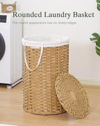 SETVSON Large Laundry Hamper Laundry Basket Round 34.3 Gal (130 L) Handwoven Wicker Laundry Baskets Rattan Laundry Basket with Laundry Bag Handles 2 Mesh Bags for Living Room Bedroom Natural - color: Natural, size: 130L