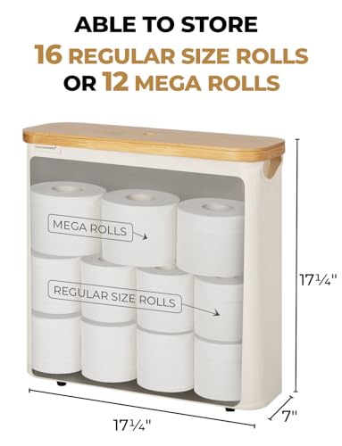 StorageWorks Large Toilet Paper Storage with Bamboo Lid, Toilet Paper Holder Basket for Up to 12 Mega or 16 Regular Size Rolls, Paper Storage Baskets for Bathroom, Beige, 1 Pack - color: Beige, size: Large