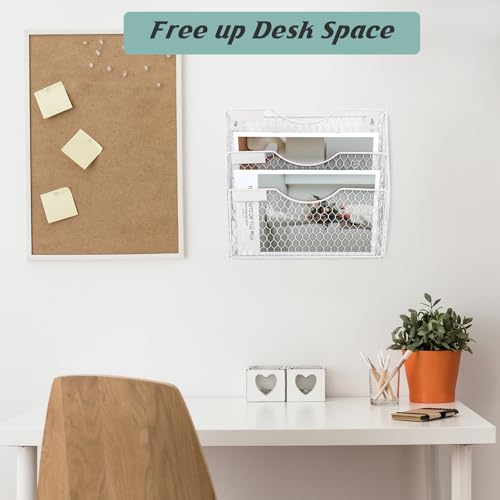 EASEPRES Mail Organizer Wall Mount Hanging File Holder Storage, Metal Chicken Wire Magazine Rack 3 Tier, White - color: White, size: 3 Tier