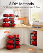 ORDORA Pots and Pans Organizer Rack for Cabinet, 15.83" Height 8-Tier Heavy Duty 120LBS Pot Pan Organizer under Cabinet Adjustable for Dutch Oven, Cast-iron Pan, Heavy Skillets Griddles, Shallow Pot - size: M-15.83"H-HeavyDuty