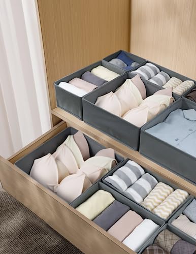 Fordonral 16 Pack Drawer Organizer Clothes, Foldable Fabric Dresser Organizer Closet Organizers and Storage Box for Underwear,Folded Clothes,Baby Clothing,Socks,Bra,Towels,Ties(Gray) - color: Gray, size: 16 Pack