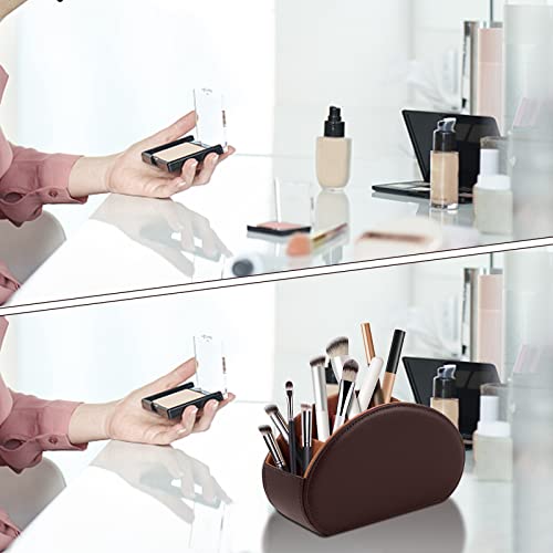 Tv Remote Holder Tray with 5 Compartment,PU Leather Remote Control Holder/Caddy,Placed Media Remote Storage Box/Glasses/Makeup Brush/Office Products/Desktop Organizers Nightstand Decoration (Brown) - color: Brown