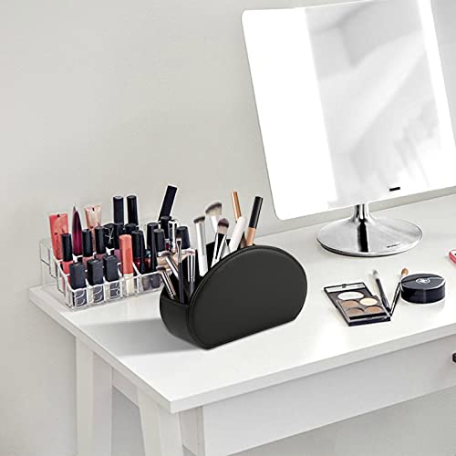 Tv Remote Holder Tray with 5 Compartments,PU Leather Remote Control Holder/Caddy Nightstand Decoration,Placed Media Remote Storage Box/Glasses/Makeup Brush/Office Products/Desktop Organizer (Black) - color: Black