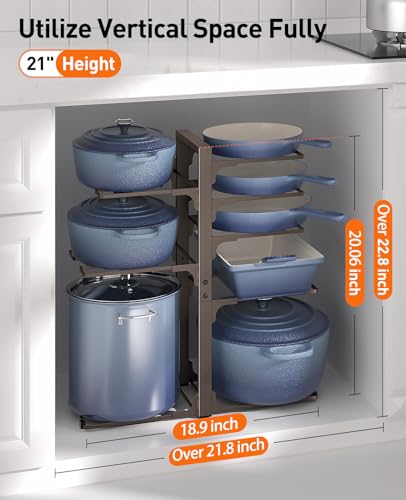 ORDORA Pots and Pans Organizer under Cabinet, 20.8" Height Heavy Duty 120LBS Pots Pans Organizer Rack for Cabinet 8-Tier Adjustable for Big Stockpots, Dutch Oven, Cast-iron Pan, Heavy Cookware, Bronze - size: L-21"H-HeavyDuty-Bronze